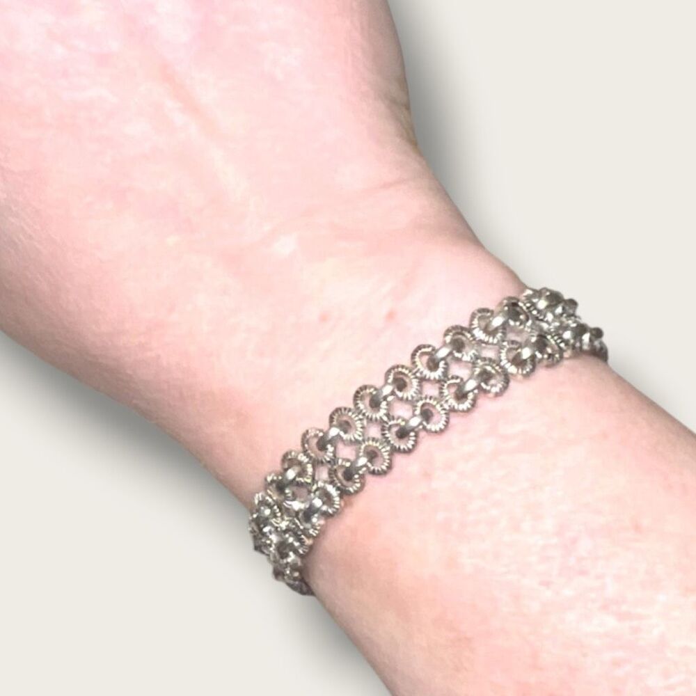 Napier Vintage Silver Tone Textured Double Row Link Bracelet Signed